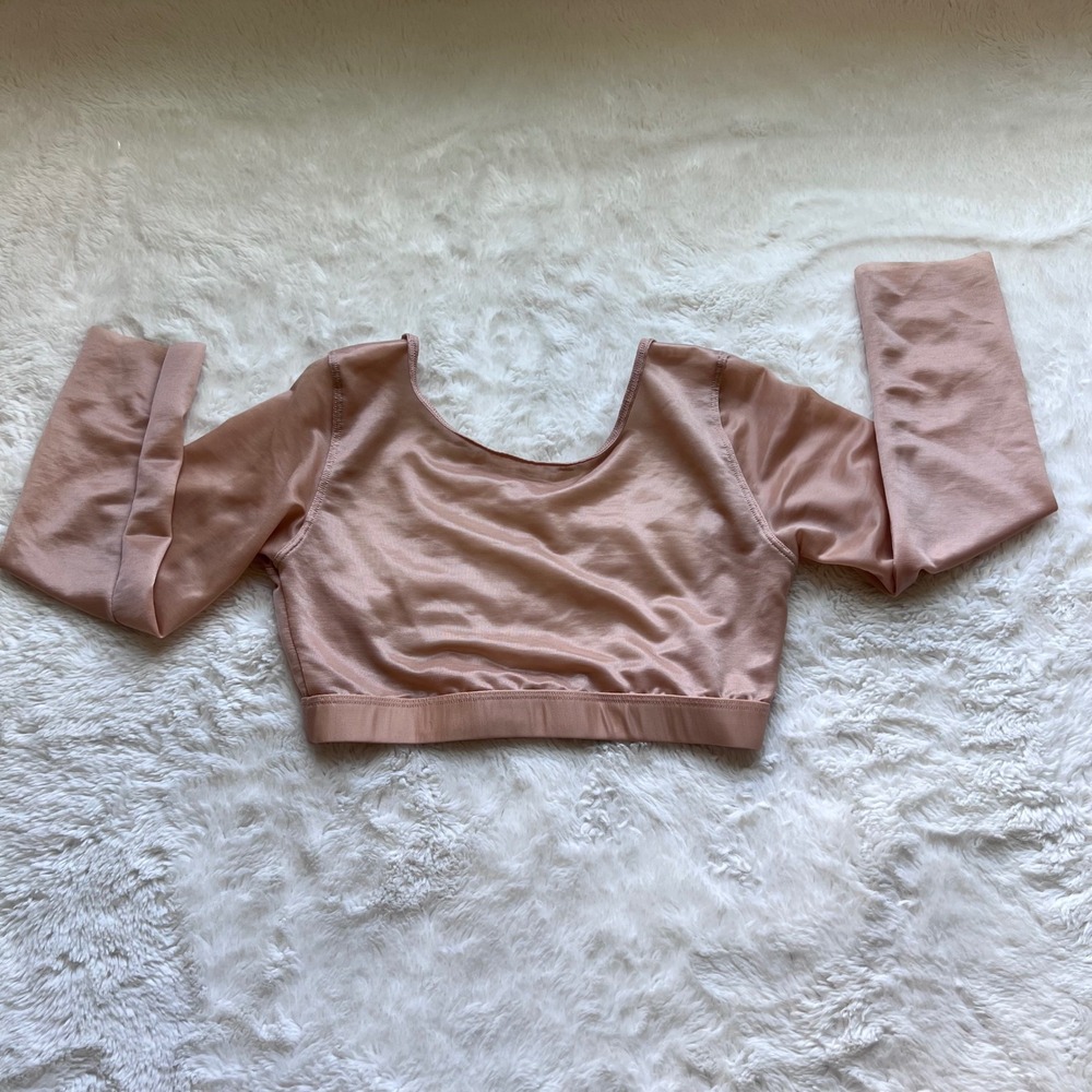 Skims Womens Sheer Sculpt Long Sleeve Crop Top Nude Clay Scoop Neck XXS RN158973